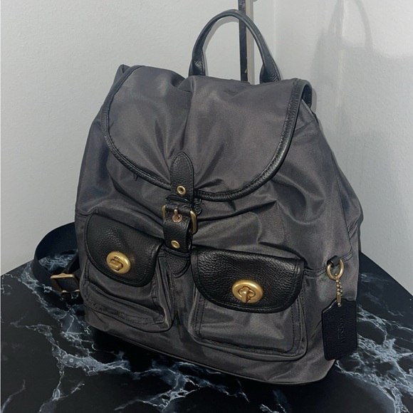 COACH Cargo Backpack Vintage Rose Print Interior Nylon & Leather Black AUTHENTIC - Picture 7 of 16